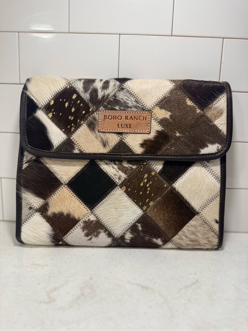 Brown Cowhide Patch Travel Bag - Picture 3 of 8